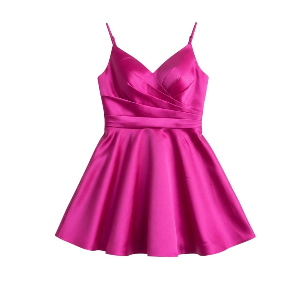 Inaix Hot Pink Satin Lace Up Corset Mini Dress Homecoming Cocktail party Pockets